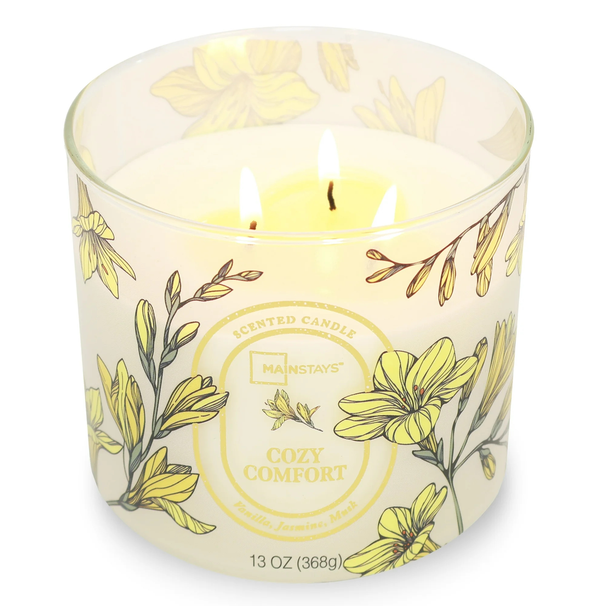 Mainstays Cozy Comfort Floral Scene 3-Wick Scented Candle Jar, 13oz | Walmart (US)