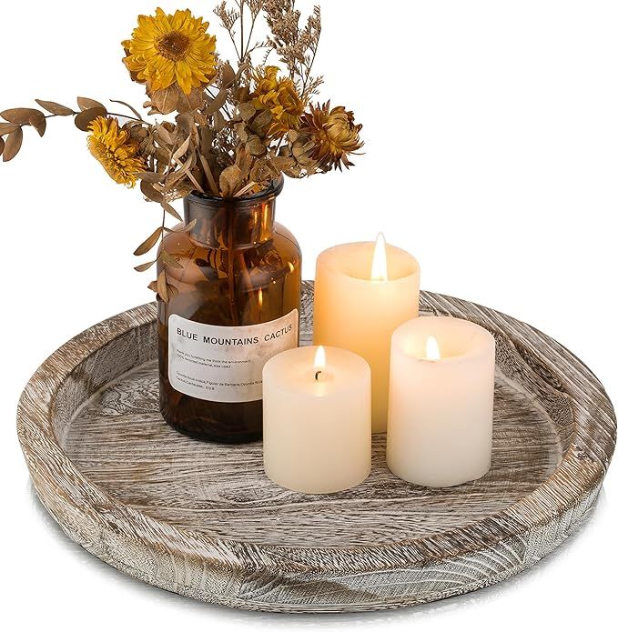 Hanobe Candle Plate Holder Tray: Round Wooden Decorative Candle Plate Small Farmhouse Table Cente... | Amazon (US)