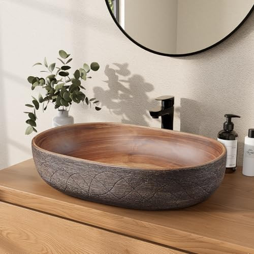 Homary Bathroom Vessel Sink, 23.23" Oval Bowl Sink Retro Ceramic Washbasin Above Counter for Bath... | Amazon (US)