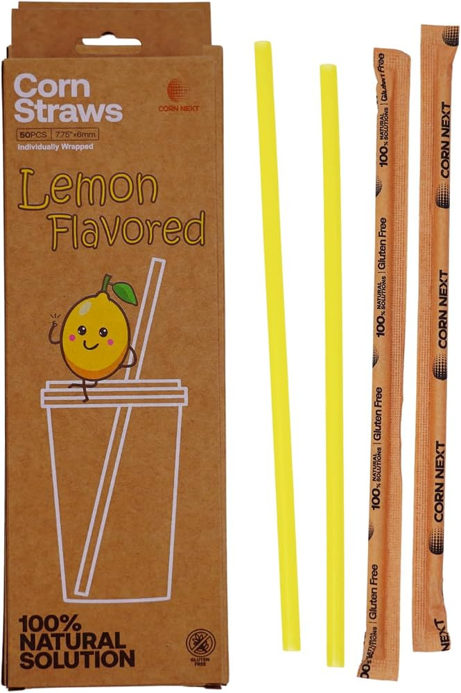 CORN NEXT Straws 7.75" - Lemon Flavored - Retail 50QTY | Amazon (US)