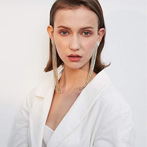 FXmimior Fashion Women Long Rhinestones Tassel Earrings Gold Bohemian Long Chain Drop Dangle Earring | Amazon (US)