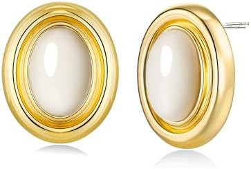 18K gold plated Medium Oval Button Chunky Statement Earrings for Women by SNGIA, (Turquoise, Carn... | Amazon (US)