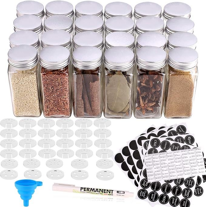 MONICA 24 Glass Spice Jars with w/3 Types of Labels-4oz Empty Square Spice Containers,Three Kinds... | Amazon (US)