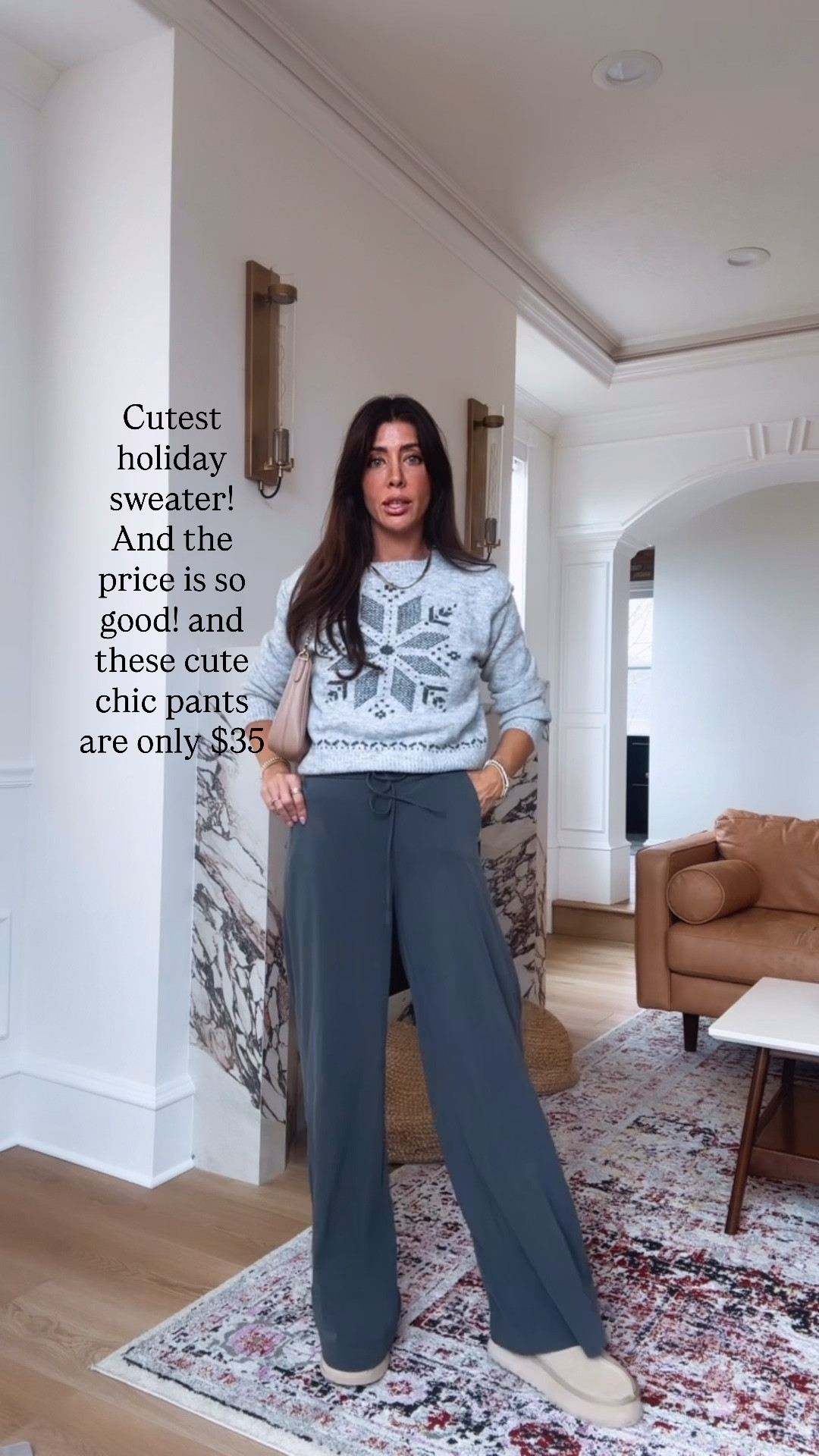 Obsessed with these pants I have the size extra small they run a little bit oversized and then in small and the sweater runs true to size!

#LTKgrwm #LTKHoliday #LTKOver40