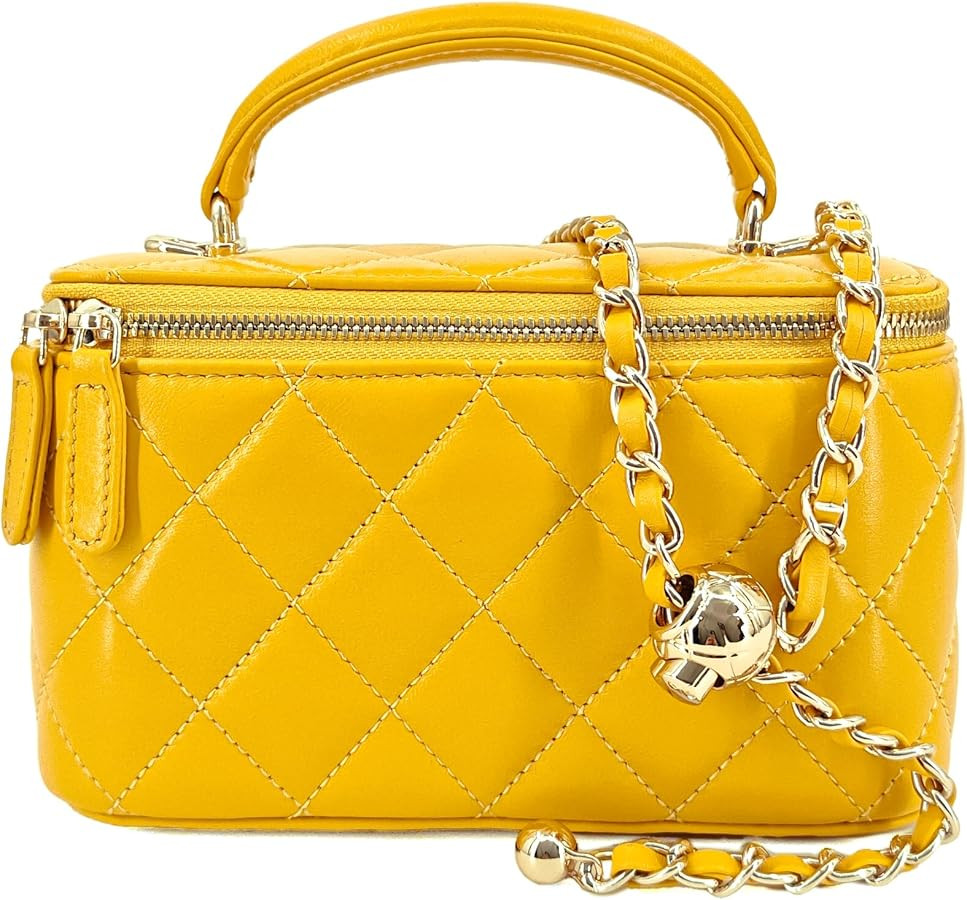 Small Genuine Leather Purse Quilted Crossbody Bag for Women, Mini Top-Handle Shoulder Handbag w/G... | Amazon (US)