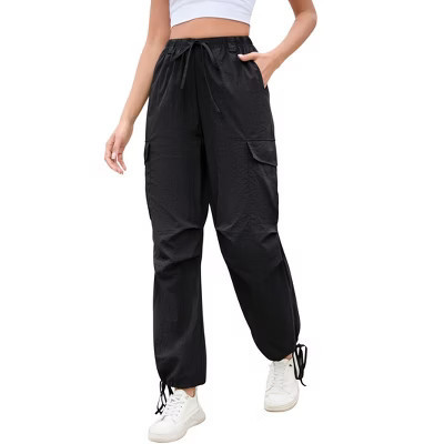 Women Baggy Parachute Pants Casual Cargo Pant Low Waist Loose Pants Multiple Pockets Jogger Black S | Target