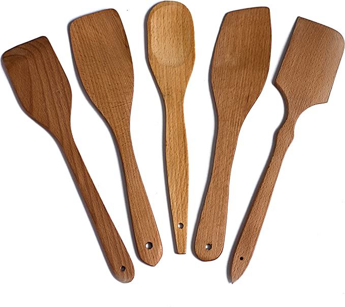 Nonstick Wooden Spoons For Cooking - 5 Premium Hard Wood Cooking Utensils - 100% Healthy and Natu... | Amazon (US)