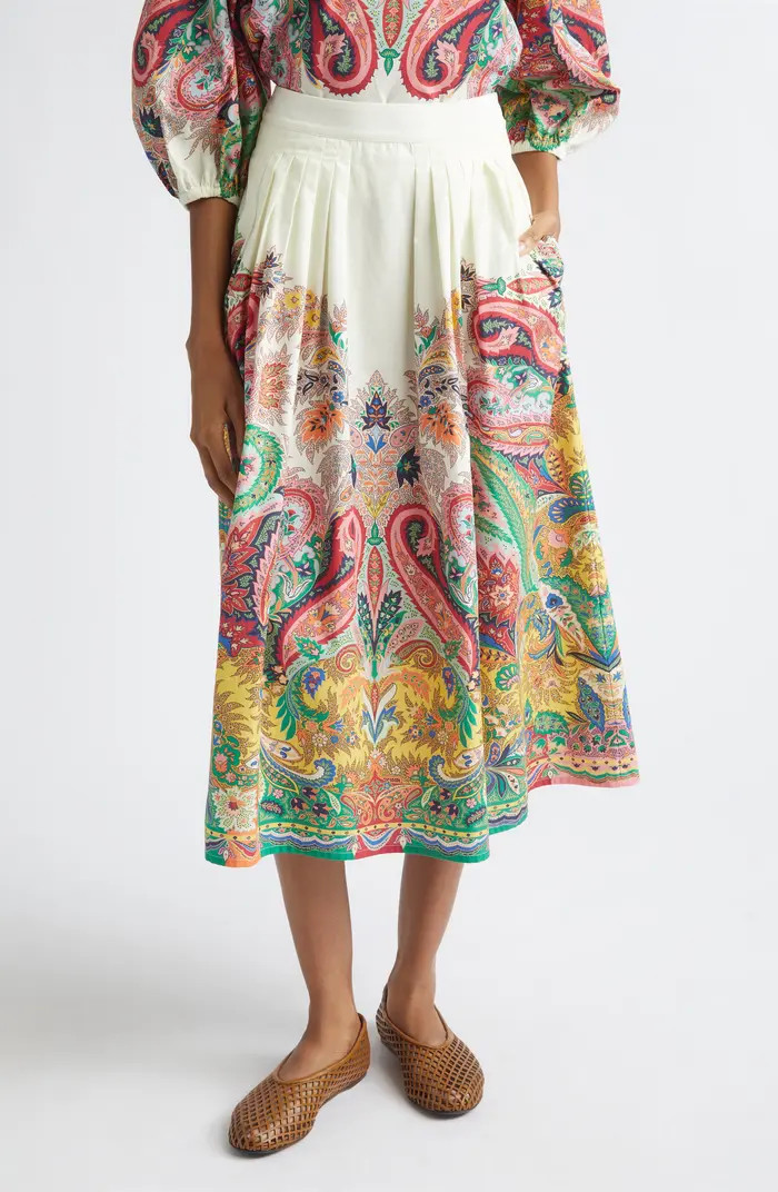 Paisley Pleated Cotton Voile Midi Skirt | Nordstrom