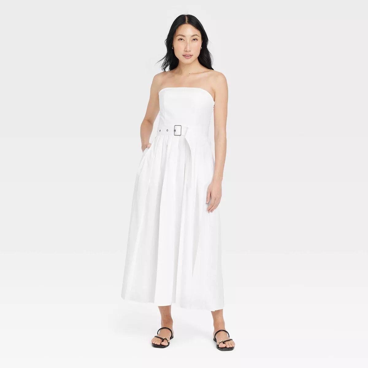 Women's Belted Midi Bandeau Dress - A New Day™ White 0 | Target