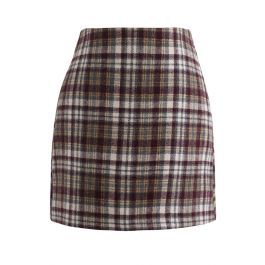 Plaid Wool-Blend Bud Skirt in Brown | Chicwish