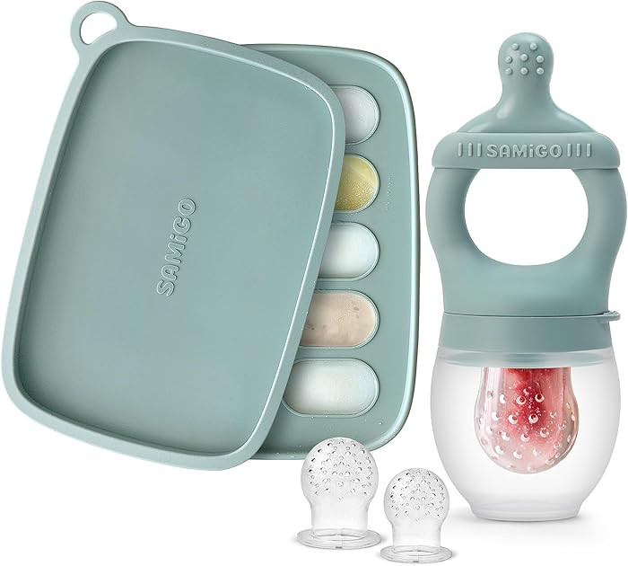 SAMiGO Baby Food Fruit Feeder and Breastmilk Popsicle Mold Set, Silicone Fruit Teether, Food Feed... | Amazon (US)