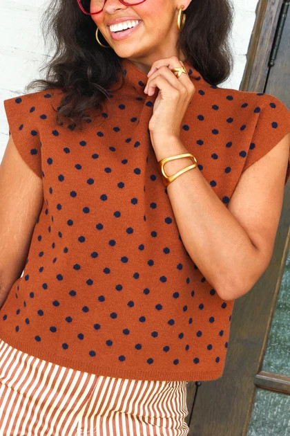 Just Because Camel Polka Dot Sleeveless Sweater | The Willow Tree