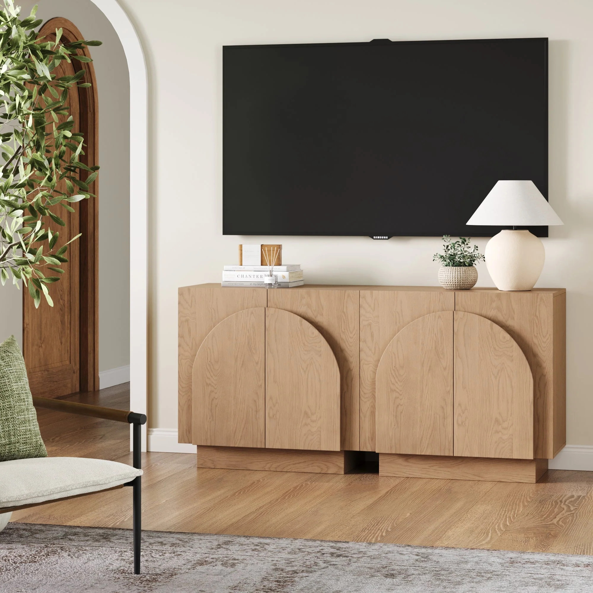 Arched TV Console Credenza Oak (Set of 2) | Nathan James