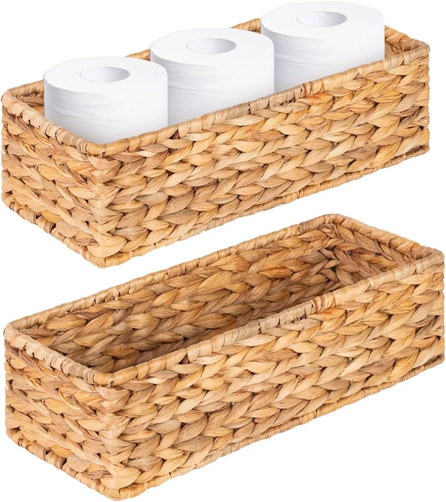 Small Wicker Baskets 2 Pack, Hand Woven Toilet Basket Tank Topper, Toilet Tank Basket for Bathroo... | Amazon (US)