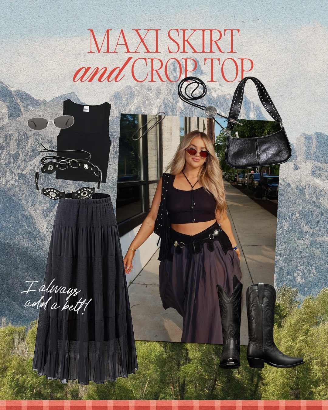 Outfit for country concert🤍 maxi skirt and crop 

#LTKMidsize #LTKSaleAlert #LTKootd