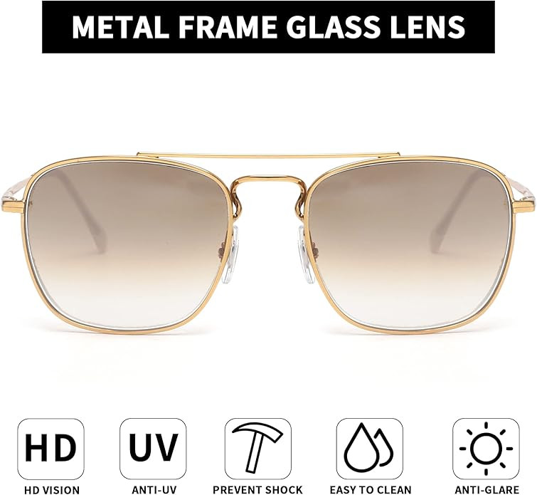 JIM HALO Retro Square Aviator Sunglasses Premium Glass Lens Flat Metal Eyewear Men Women | Amazon (CA)