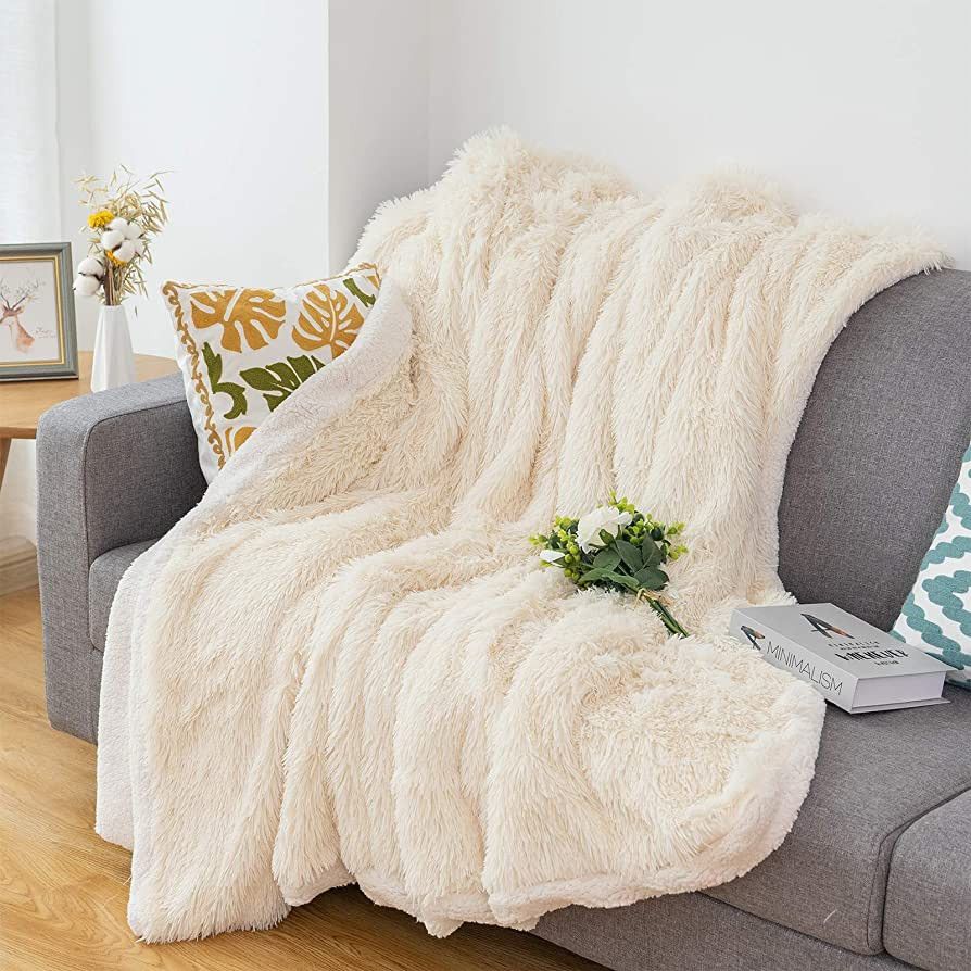 CHOSHOME Faux Fur Throw Blanket Twin Size, Plush Reversible Faux Fur and Sherpa Fleece Blanket Li... | Amazon (US)