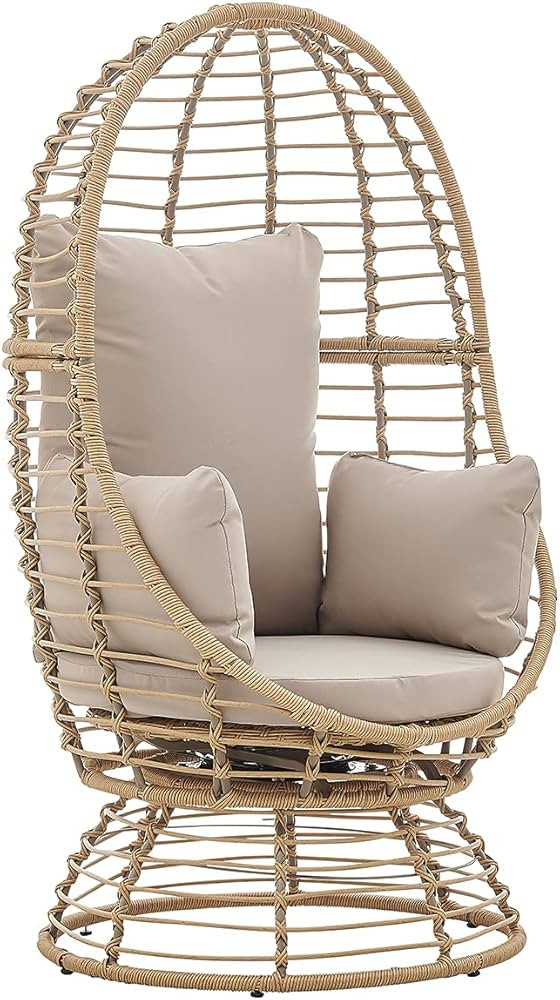 Barton Oversized Egg Style Wicker Chair w/Canopy & 4 Cushions Swivel Outdoor Patio Lounge Basket | Amazon (US)