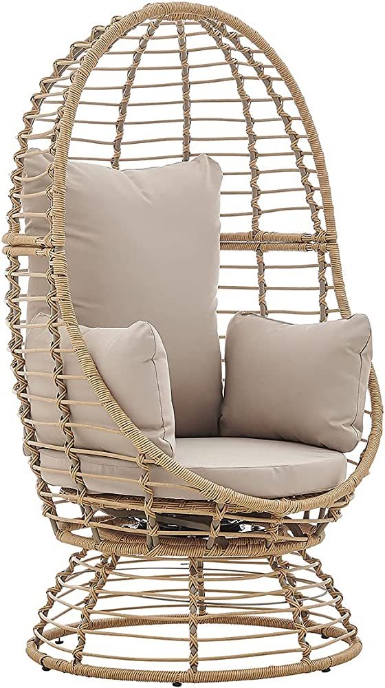 Barton Oversized Egg Style Wicker Chair w/Canopy & 4 Cushions Swivel Outdoor Patio Lounge Basket | Amazon (US)