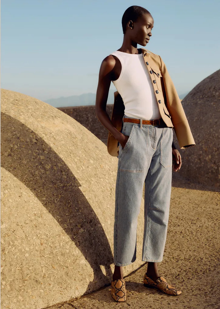 Cotton Indigo Stripe Engineered-Leg Trouser | ME+EM Global (Excluding US)