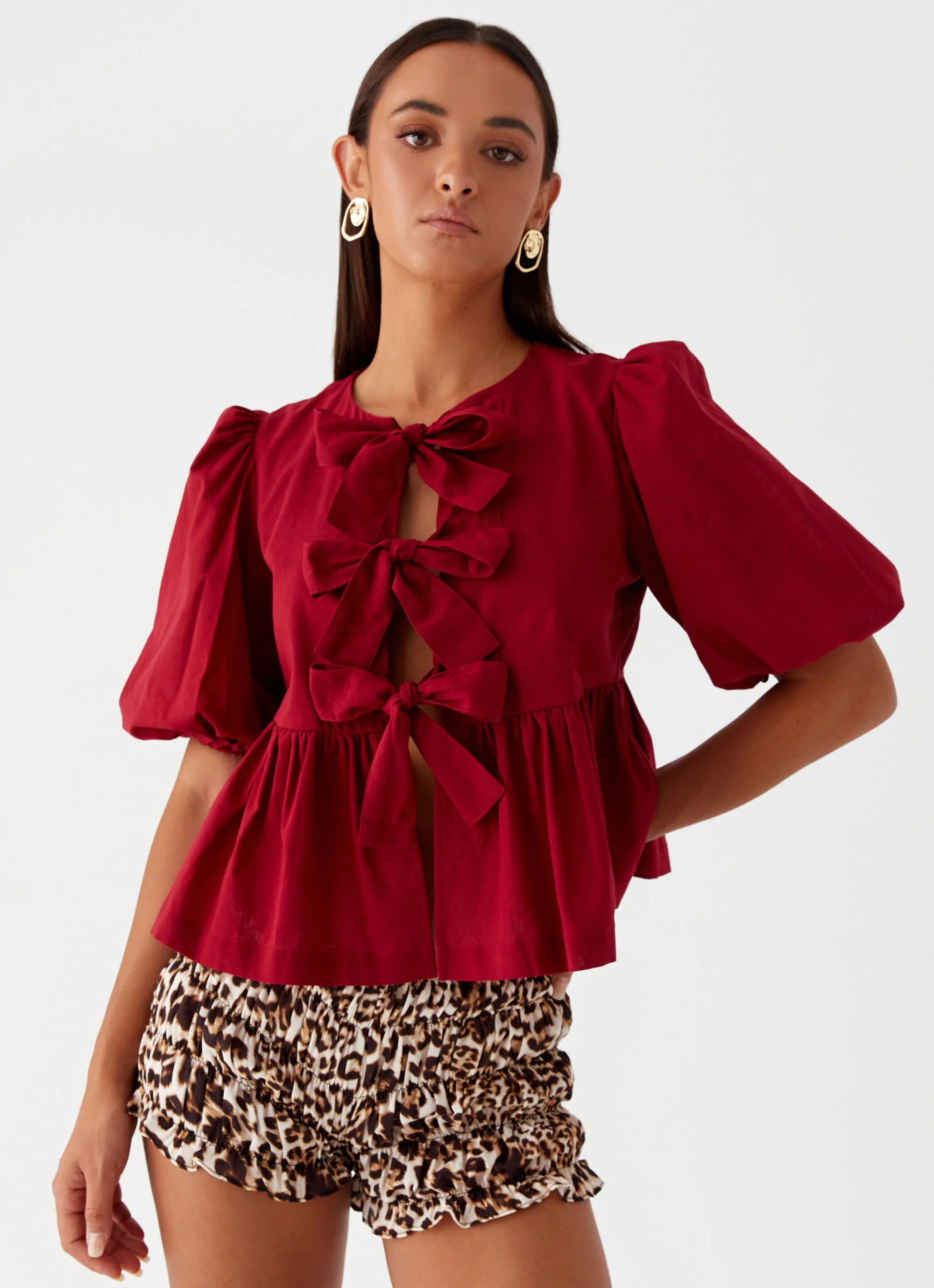 Western Wind Tie Top - Maroon | Peppermayo (Global)