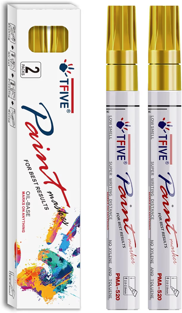 TFIVE Gold Permanent Paint Marker Pens - 2 Count Oil Based Marker Pen, Medium Tip, Waterproof & Q... | Amazon (US)