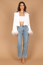 Isla Satin feather sleeve crop Jacket - White | Petal & Pup (US)