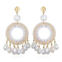 Sunrise Pearl Fringe Statement Earrings | Sequin