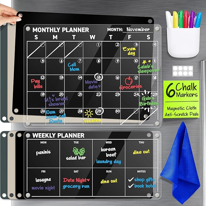 Acrylic Calendar for Fridge - Magnetic Calendar for Refrigerator - 2pc Family Refrigerator Magnet... | Amazon (US)