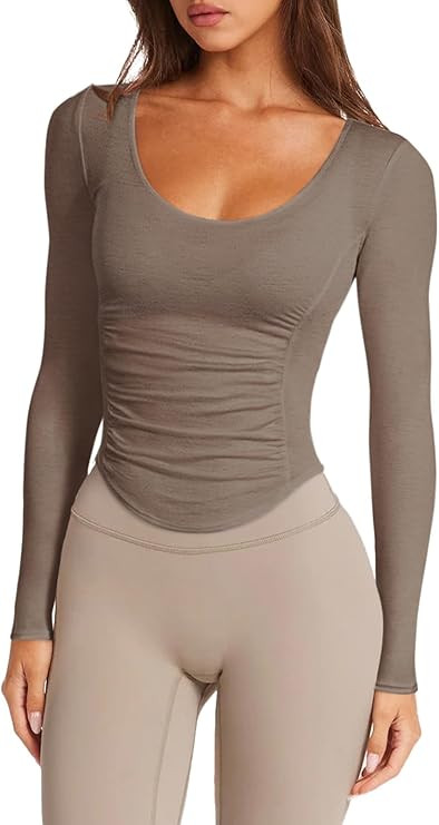 LASLULU Womens Active Long Sleeve Workout Tops Scoop Neck Athletic Yoga Gym Running Shirts Tops C... | Amazon (US)