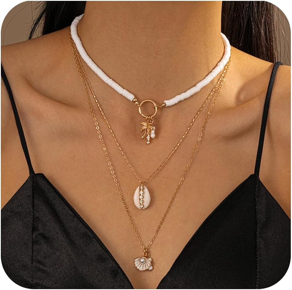 Gold Layered Shell Necklaces for Women - 18k Gold Plated Starfish Seashell Charm Necklace Adjusta... | Amazon (US)