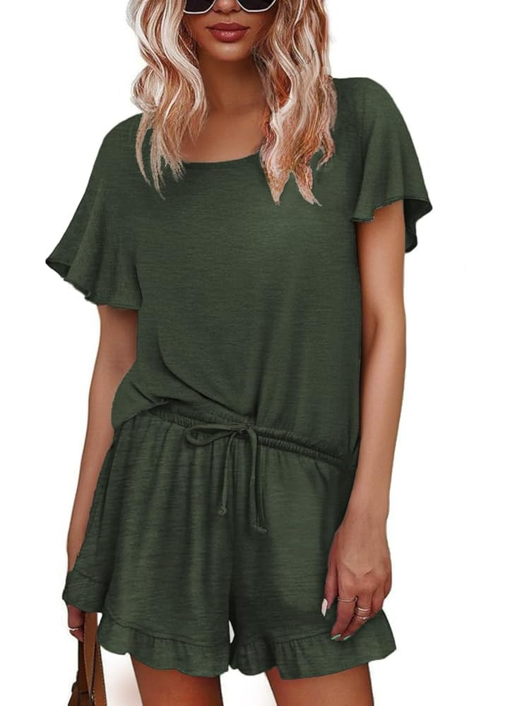 Ekouaer Womens Pajama Sets Shorts Ruffle Pajamas Set Soft Summer Pj Set 2 Piece Loungewear Short ... | Amazon (US)