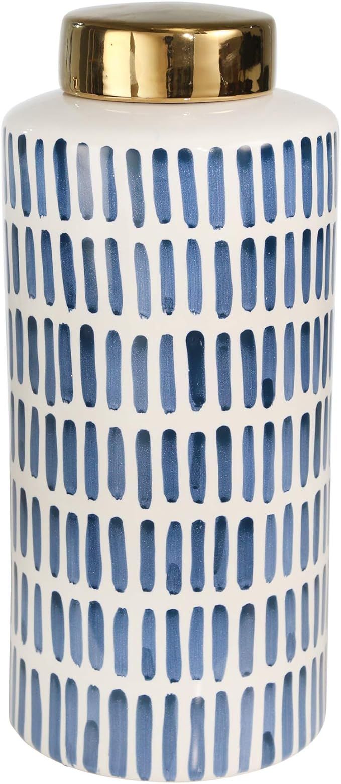Sagebrook Home 13" Ceramic Jar with Lid - Contemporary Decorative Glassware in Blue, White and Go... | Amazon (US)