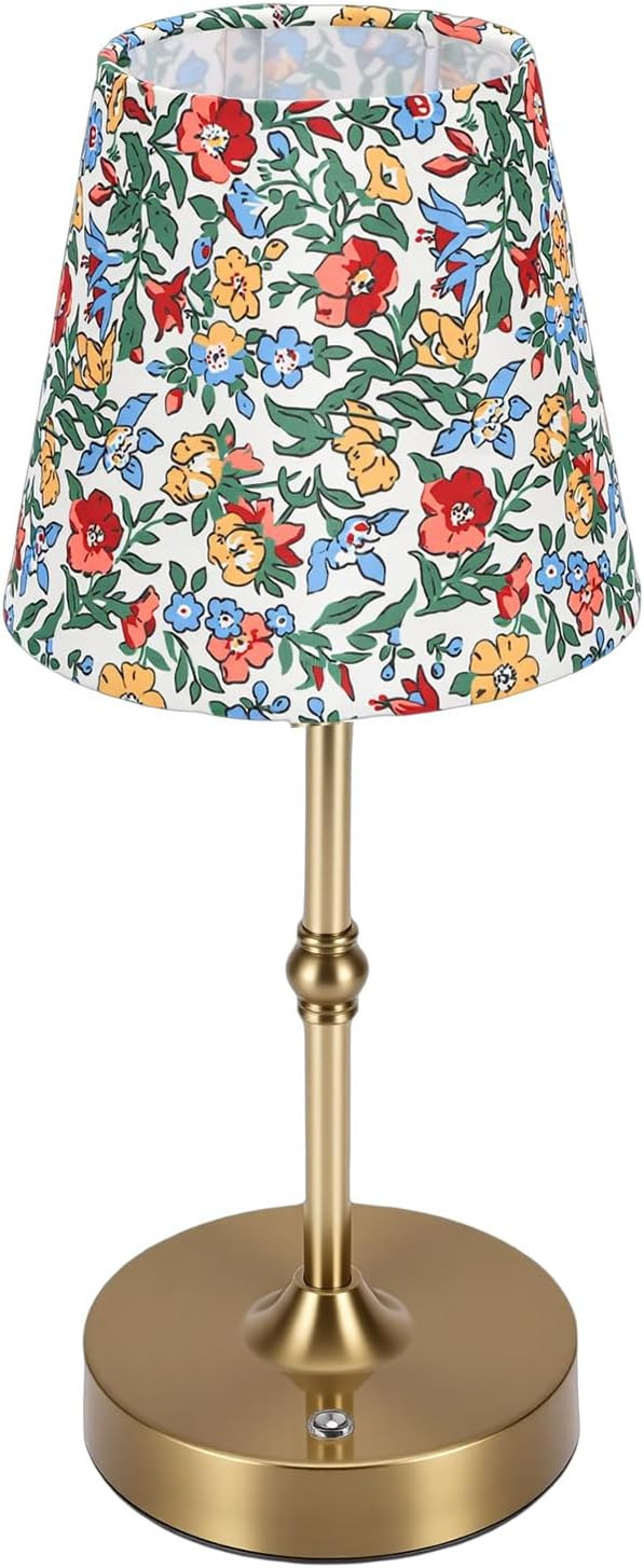 Cordless Table Lamp, Rechargeable LED Nightstand Lamp, Vintage Flowers Handmade Lampshade with 12... | Amazon (US)
