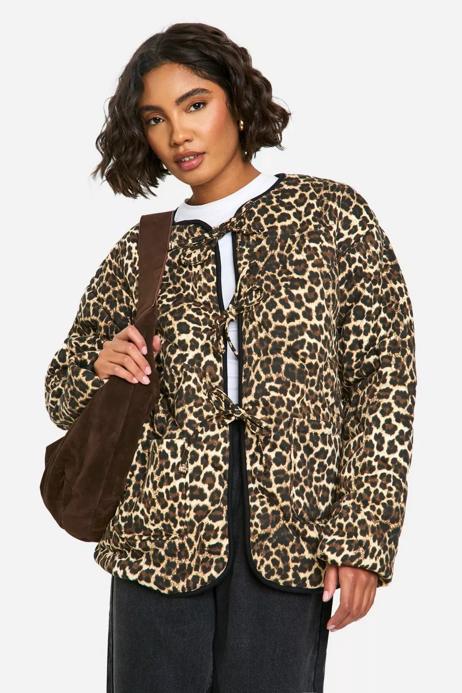 Tall Leopard Tie Detail Padded Jacket | Boohoo.com (UK & IE)