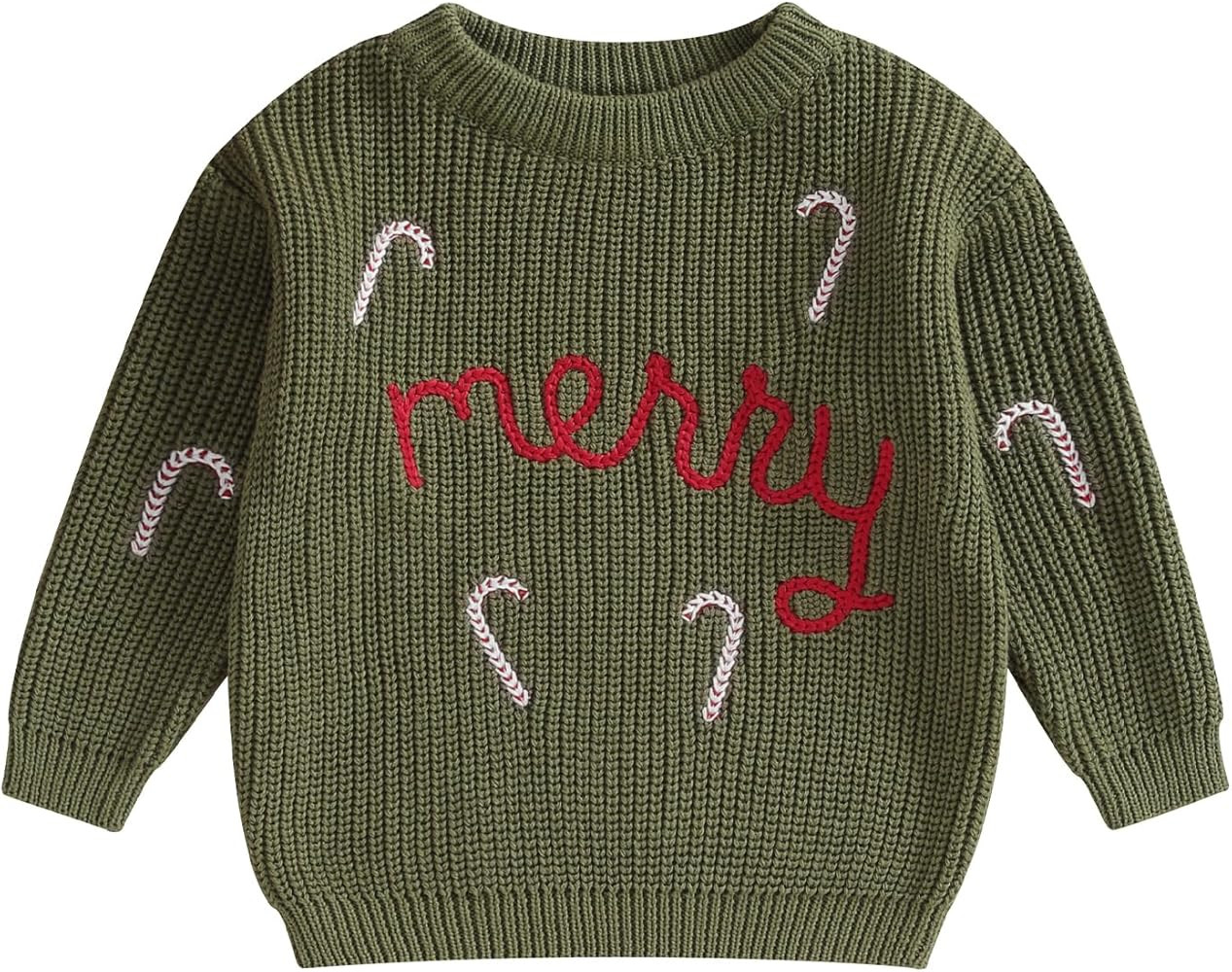 Toddler Baby Boy Girl Christmas Sweater Merry Candy Cane Embroidery Knit Warm Pullover Sweatshirt... | Amazon (US)