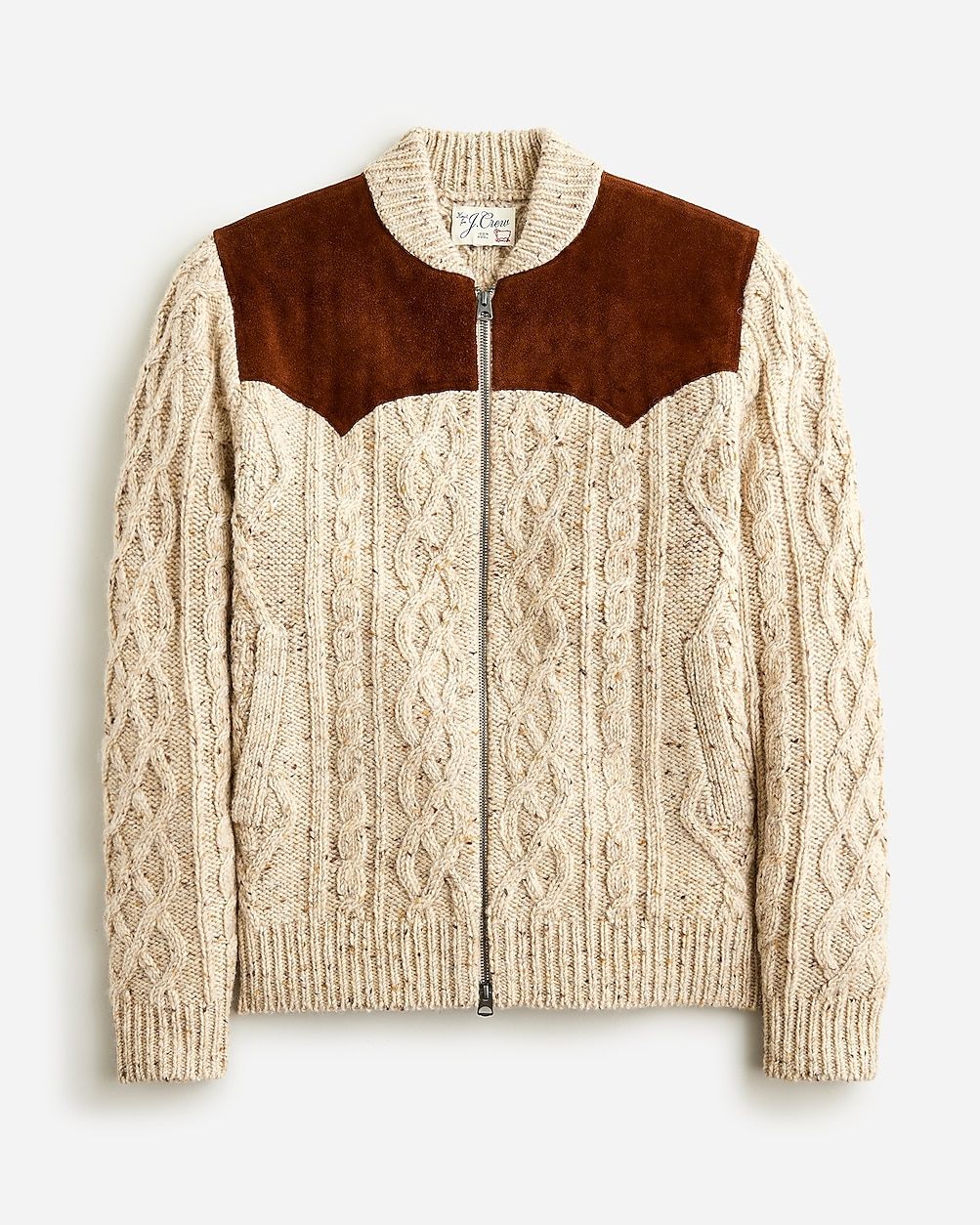 Donegal wool cable-knit zip-up sweater with Italian suede | J.Crew US
