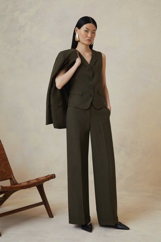 The Founder Tailored Tencel Linen Straight Leg Trousers | Karen Millen UK + IE + DE + NL