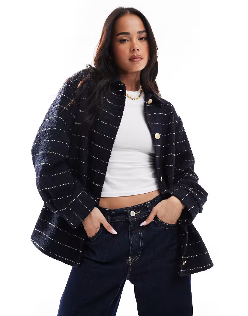 ASOS DESIGN stripe boucle formal jacket in navy | ASOS (Global)