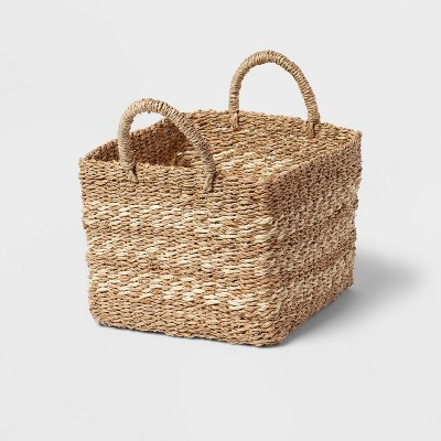 Woven Rectangular Seagrass and Palm Leaf Striped Basket - Brightroom™ | Target