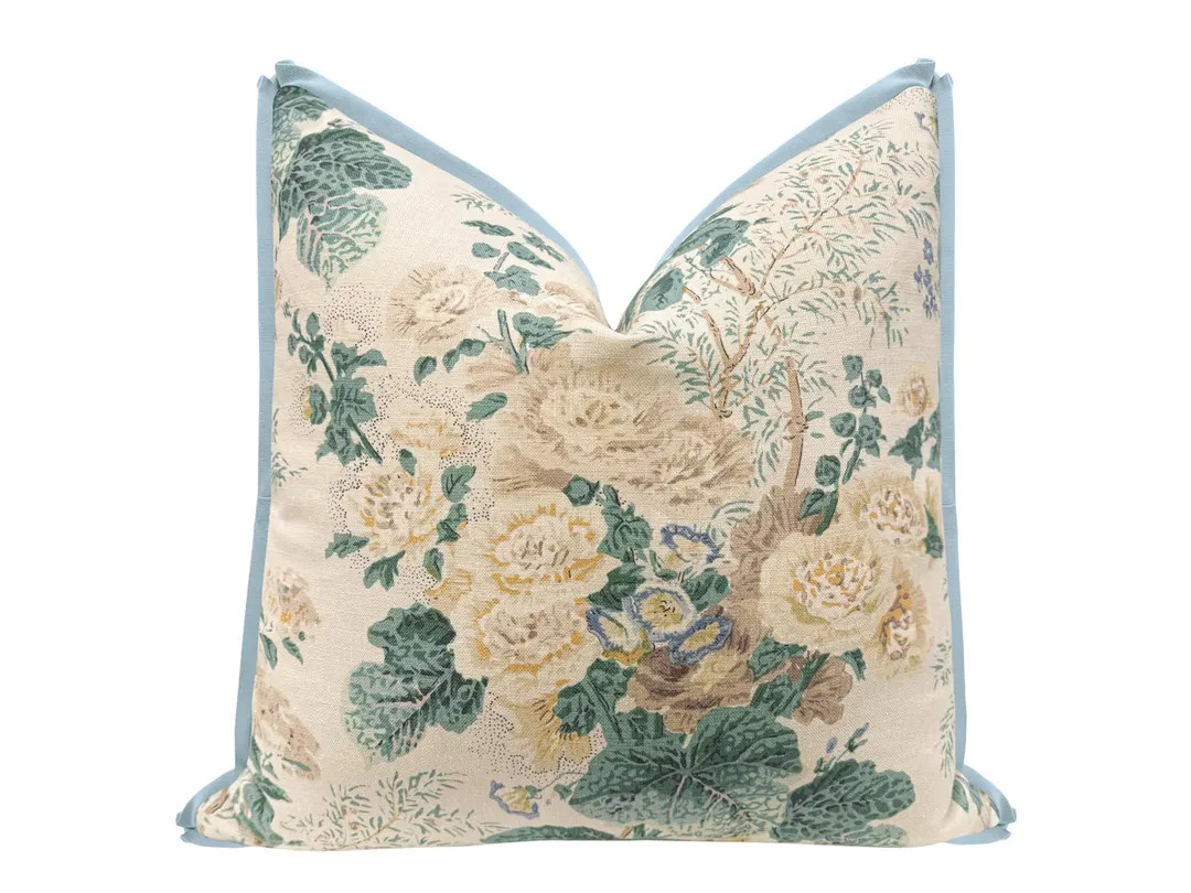 Lee Jofa Althea Linen Print // Citron With Butterfly Flange | Chinoiserie Pillow | Grand Millenni... | Etsy (US)