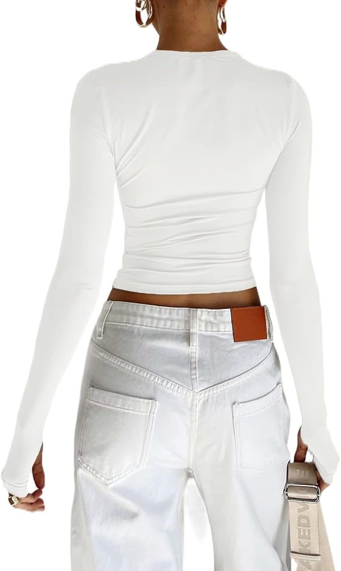 Going Out Tops for Women Sexy Casual Long Sleeve Solid T Shirt Crew Neck Fitting Fall Tees Top Y2... | Amazon (US)