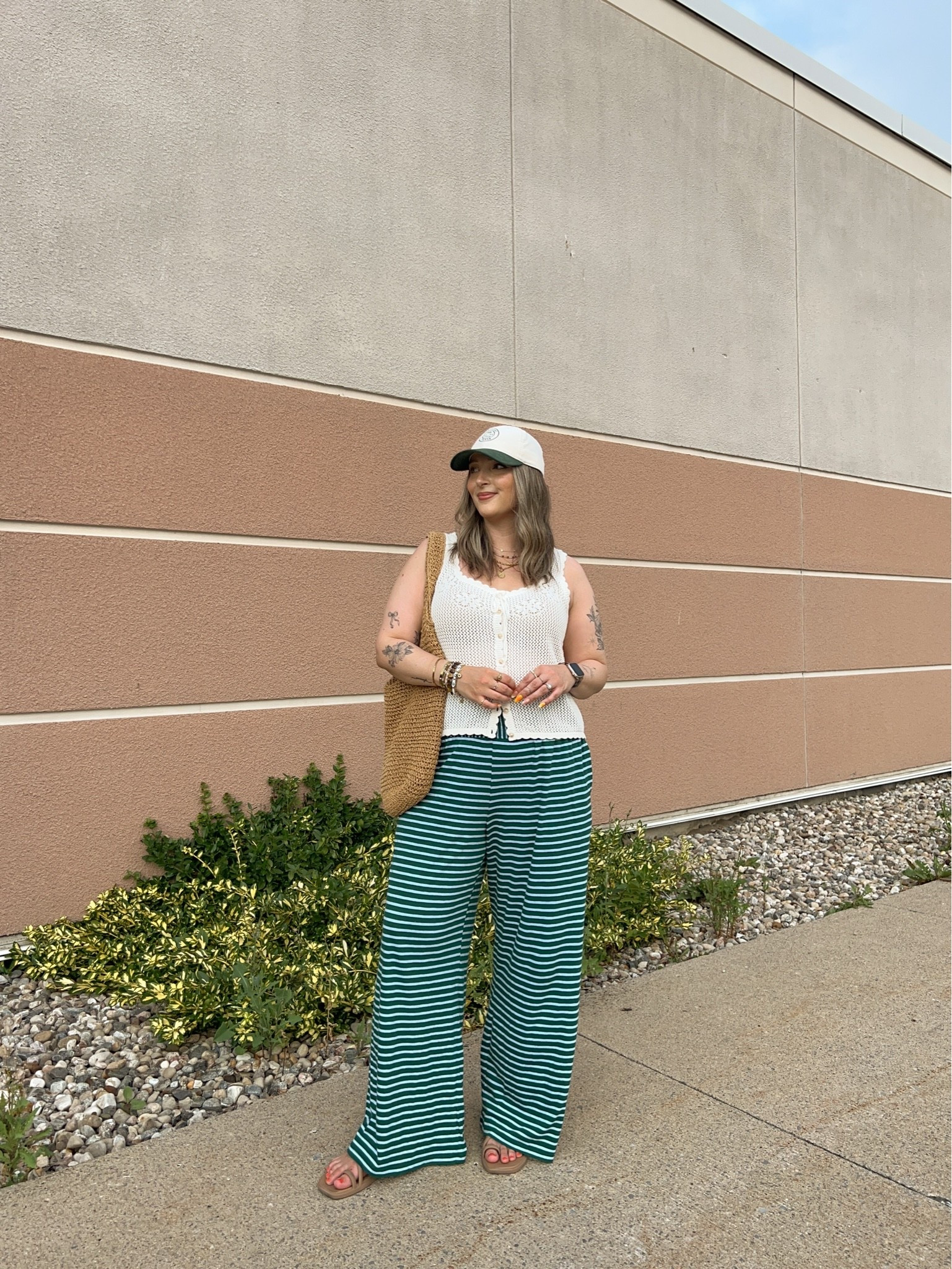 Casual summer outfit! Wearing my usual size L in both the striped pants and crochet tank. Tank is low stock so I linked similar! I’m a 9.5-10 shoe and wear a 10 in the crocs sandals (Canadian crocs link under “similar products”)

#LTKsummer #LTKsale #LTKmidsize