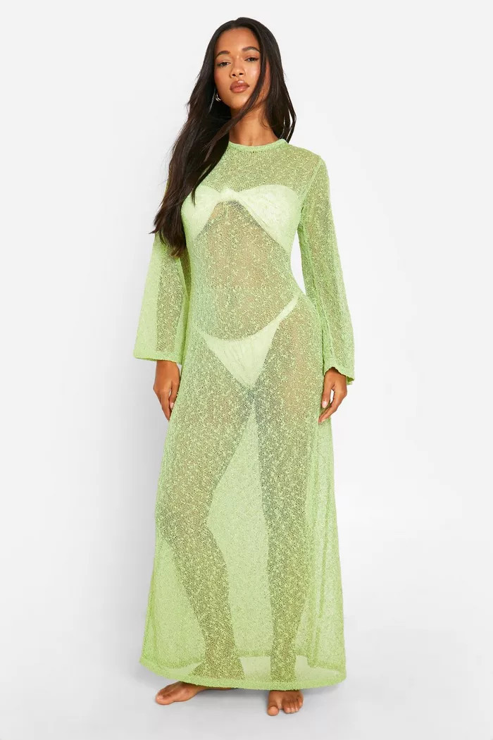 Popcorn Crochet Open Back Beach Maxi Dress | Boohoo.com (UK & IE)