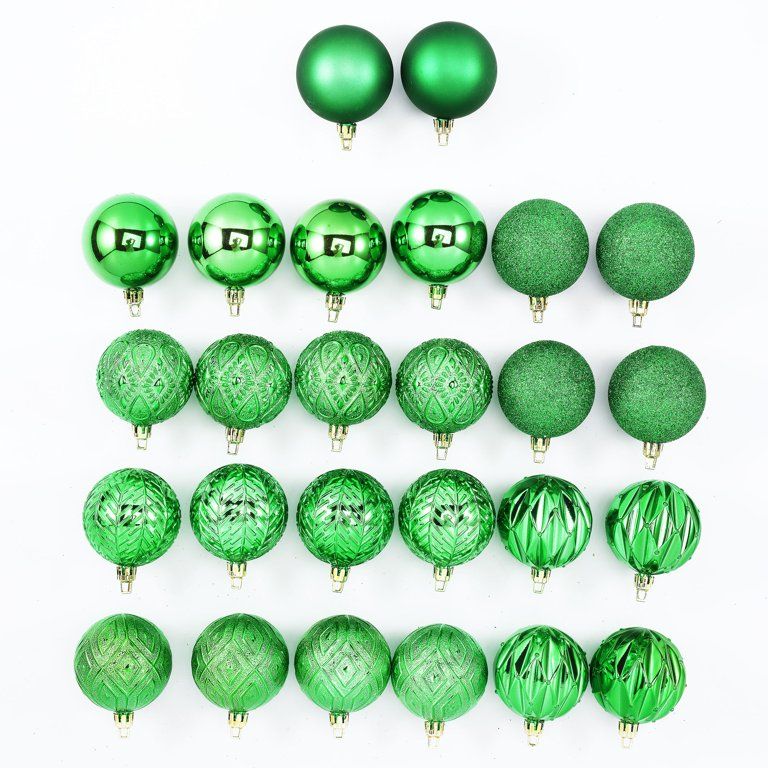 Holiday Time 60 mm Multi-textured Christmas Shatterproof Ornaments, Green, 26 Count | Walmart (US)