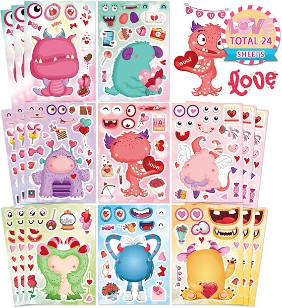 DUJAA Make a Monster Face Stickers 24PCS Valentine's Day Stickers for Kids, Monster Theme Crafts ... | Amazon (US)