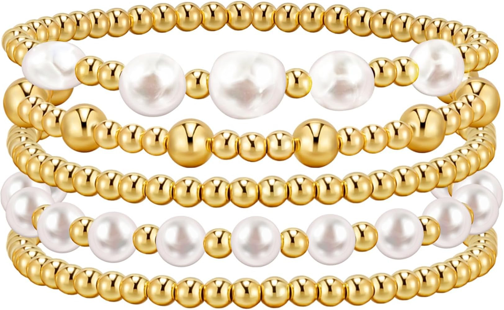 Silver Bracelets For Women Trendy Cute Pearl Beaded Gold Bracelet Stack Set Enewton Dainty Stretc... | Amazon (US)