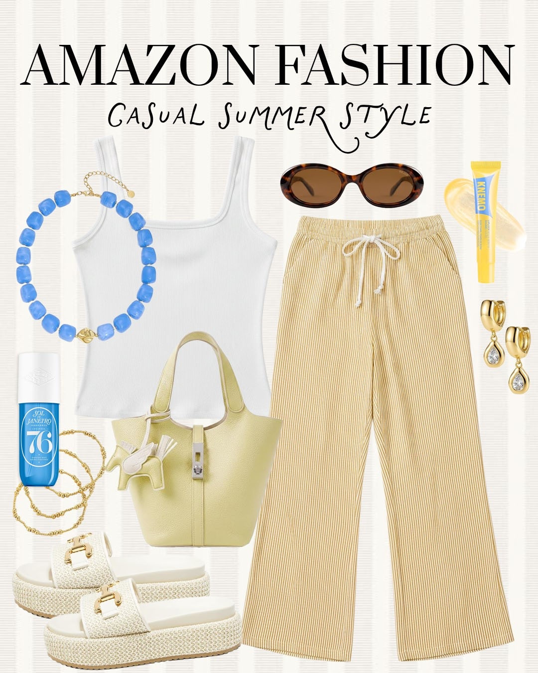 Casual summer style from Amazon! 

#amazonfinds

Amazon finds. Amazon fashion. Amazon summer style. Amazon summer striped pants. Amazon designer style handbag.

#LTKootd #LTKSeasonal #LTKgrwm