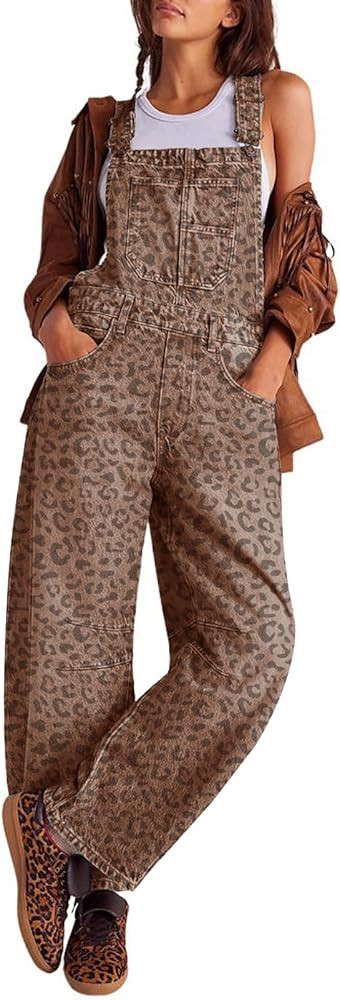 utcoco Womens Denim Overalls Loose Fit Barrel Leg Adjustable Strap Hip Hop Jean Jumpsuits | Amazon (US)
