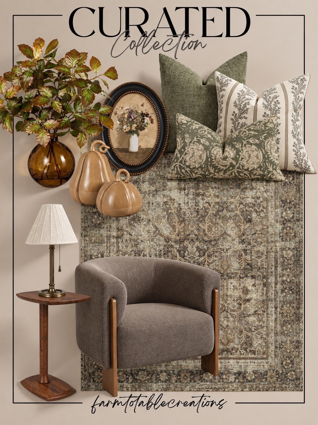 The Pieces That Pull A Room Together 🤎  A collected mix of warm textures, vintage-inspired patterns, rich wood tones, and cozy layers that instantly makes a space feel more finished. These are the little details that can completely transform a room for fall. 🍂

#FallHomeDecor #LivingRoomDecor #AccentChair #ThrowPillows #AreaRug #TableLamp #FallDecor #NeutralHomeDecor #VintageInspiredDecor #HomeDecorFinds